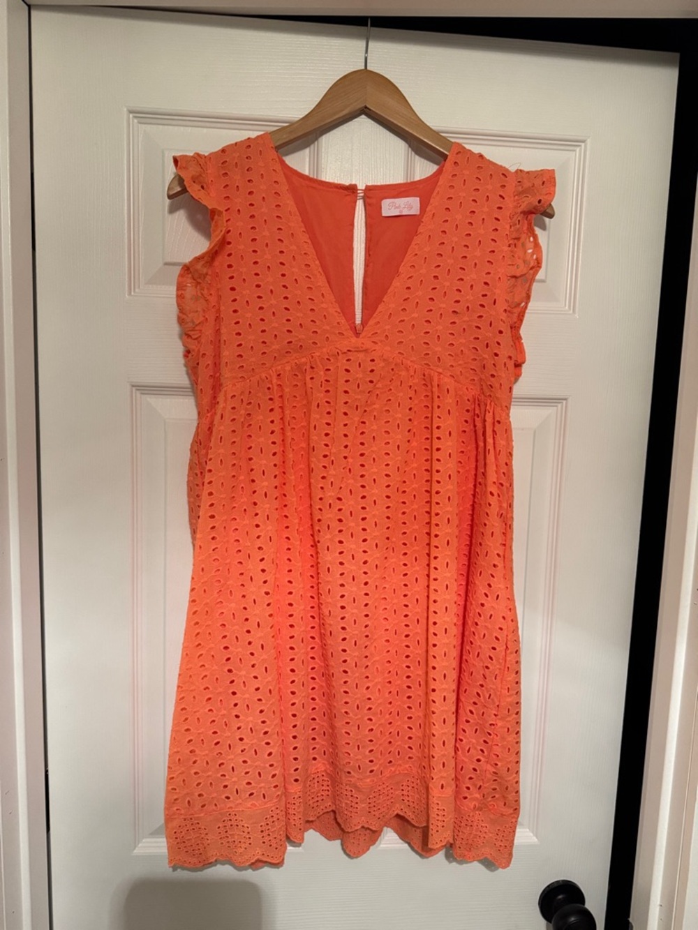 Pink Lily Coral Eyelet V-Neck Mini Dress